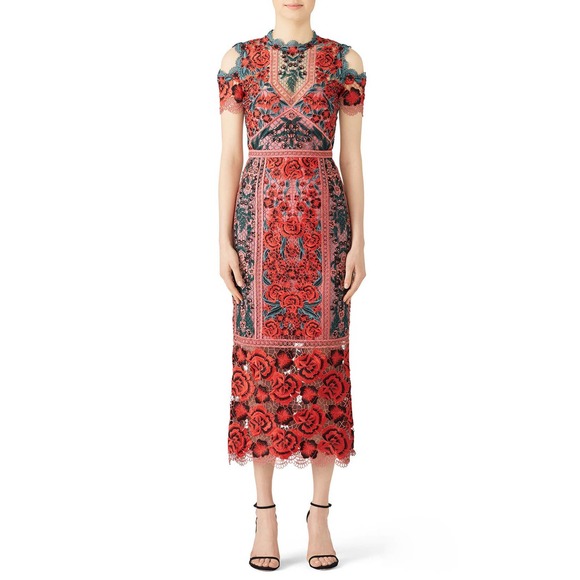 Marchesa Notte Dresses & Skirts - Marchesa Notte Dress Cold Shoulder Intricate Floral Lace Size 4